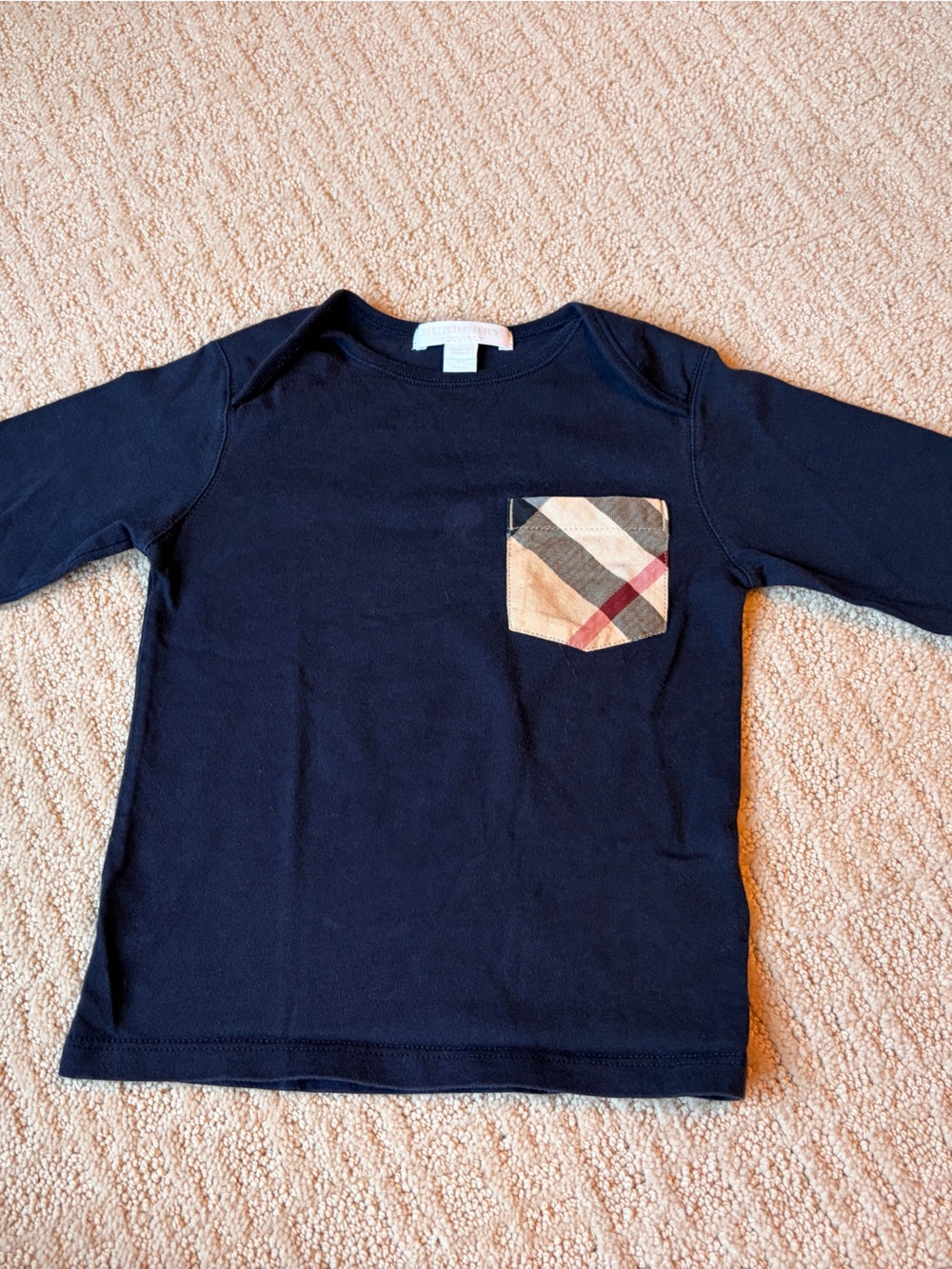 Burberry Navy Long-Sleeve Tee with Signature Plaid Pocket size 3Y